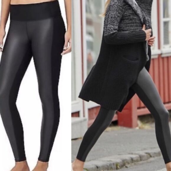 Athleta Size Small Black High Rise Gleam Faux Leather Panel Leggings - Picture 1 of 14